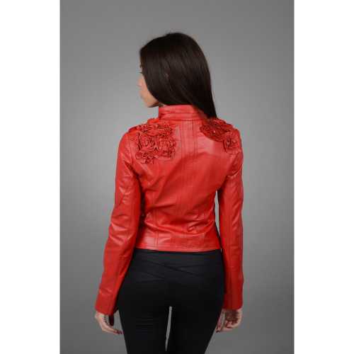 Женская модная красная кожаная куртка